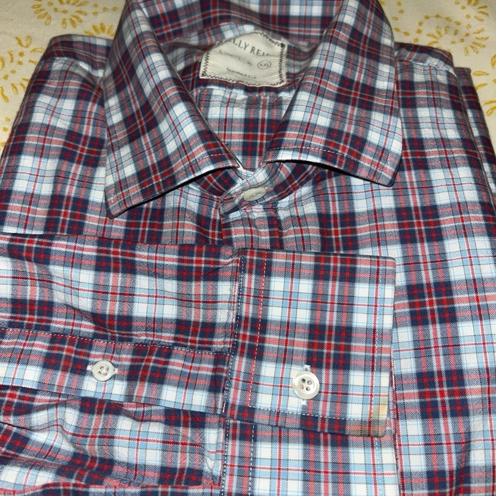 Billy Reid Red and Blue Casual Button Down Shirt